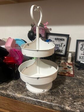 Two-Tier White Metal Tiered Stand